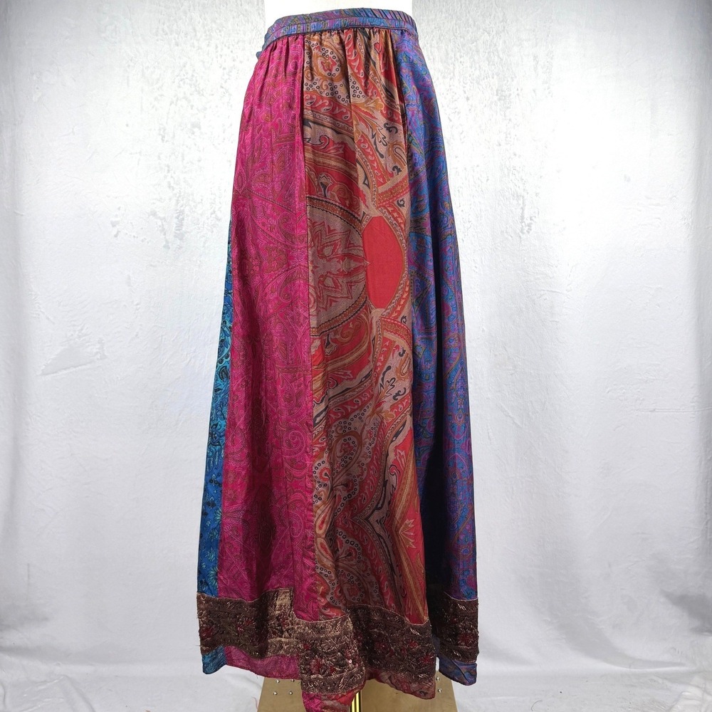 Vintage Chicos Silk Patchwork Maxi Skirt Boho Fairy Festival Whimsigoth Size L